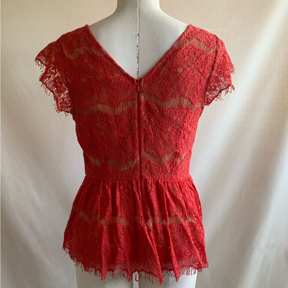 Anthropologie Maeve peplum red lined lace top - Picture 2 of 4